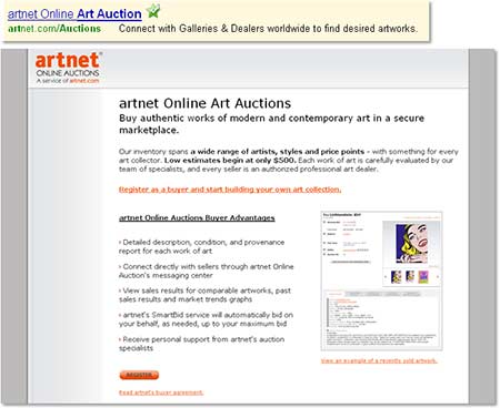 ArtNet.com: Landing Page with sub-headline