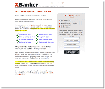 XBanker: Treatment One - Landing Page