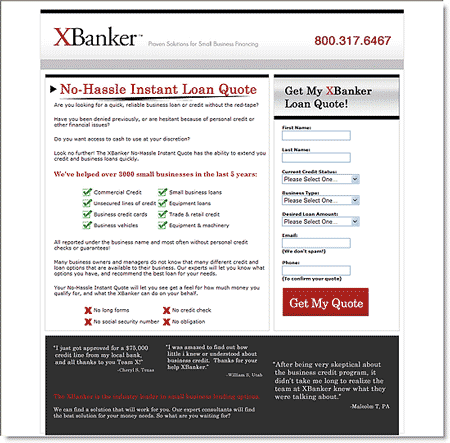 XBanker: Treatment Two - Landing Page