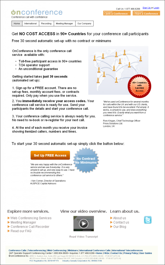 onconferencelanding page OnConference Wireframe