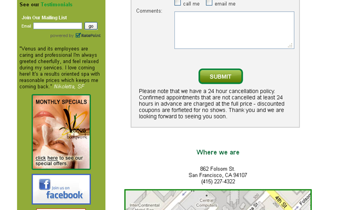 venus bodywork landing page